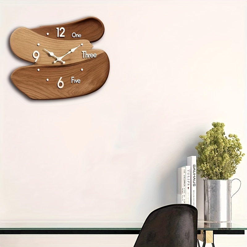 1pc JFHT Wooden Wall Clock - Unique Interlocking Design, Silent Non-Ticking, Artistic Timepiece for Home Decor, Ideal Gift, Battery Operated (AA Battery Not Included), Home Decor Clock | Modern Wall Clock | Wooden Clock