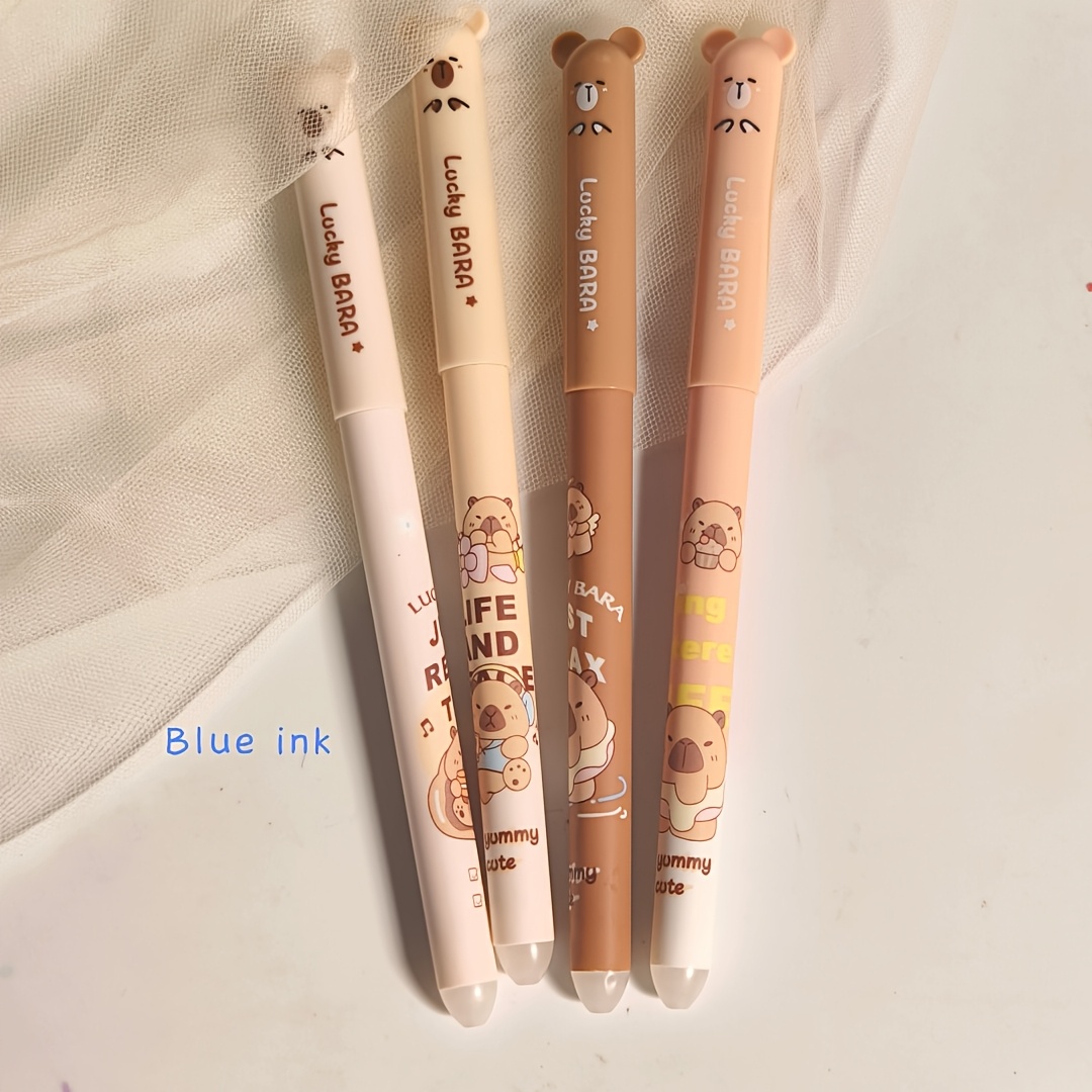 TEMU 4pcs Set - Creative Gel Pens With Fun Printed Designs And 0. , Heat-sensitive Erasable Pens With Erasing, Pens For Student Calligraphy Practice,