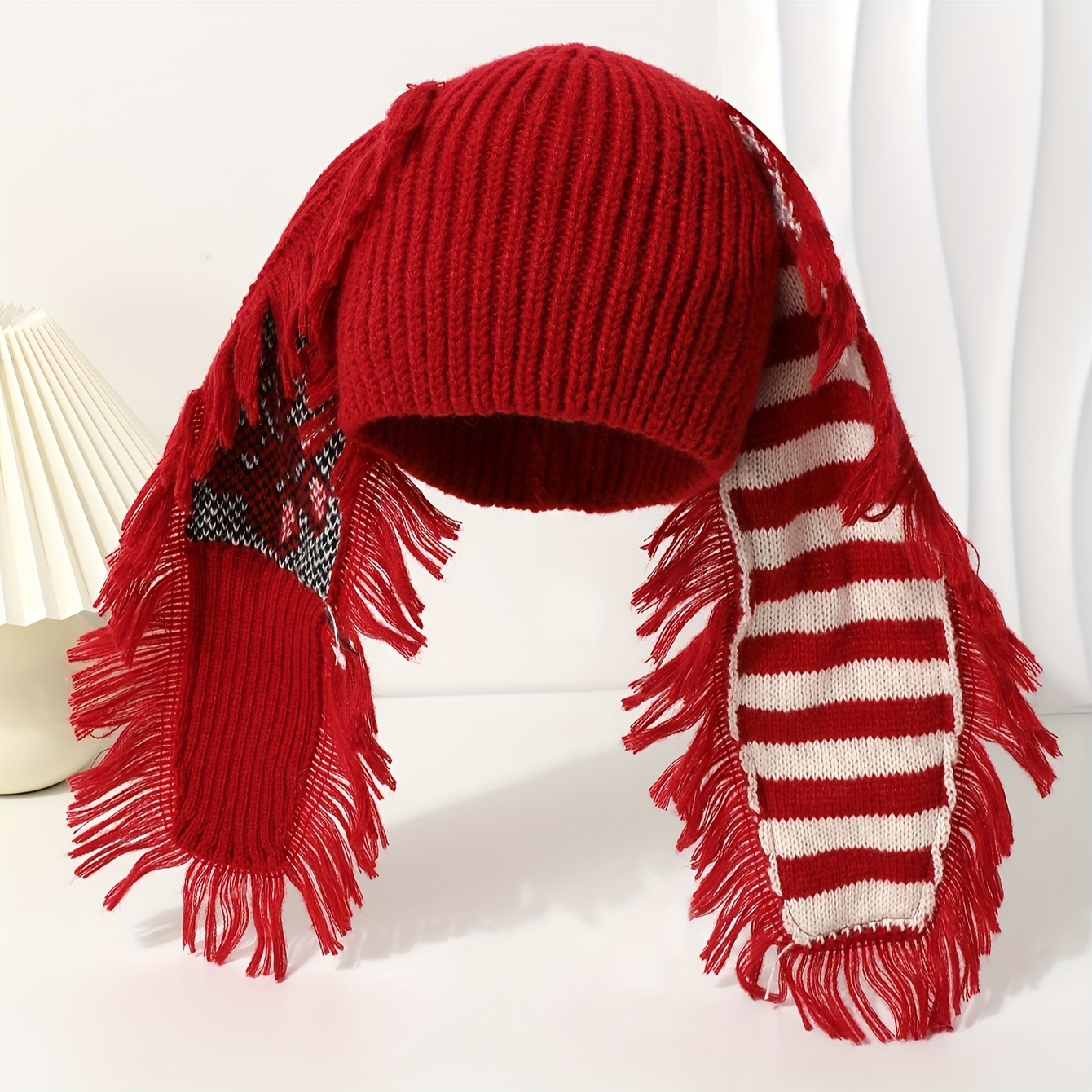 

Chic Knit Beanie With Striped Tassel - Cozy & Warm, Fit For Women