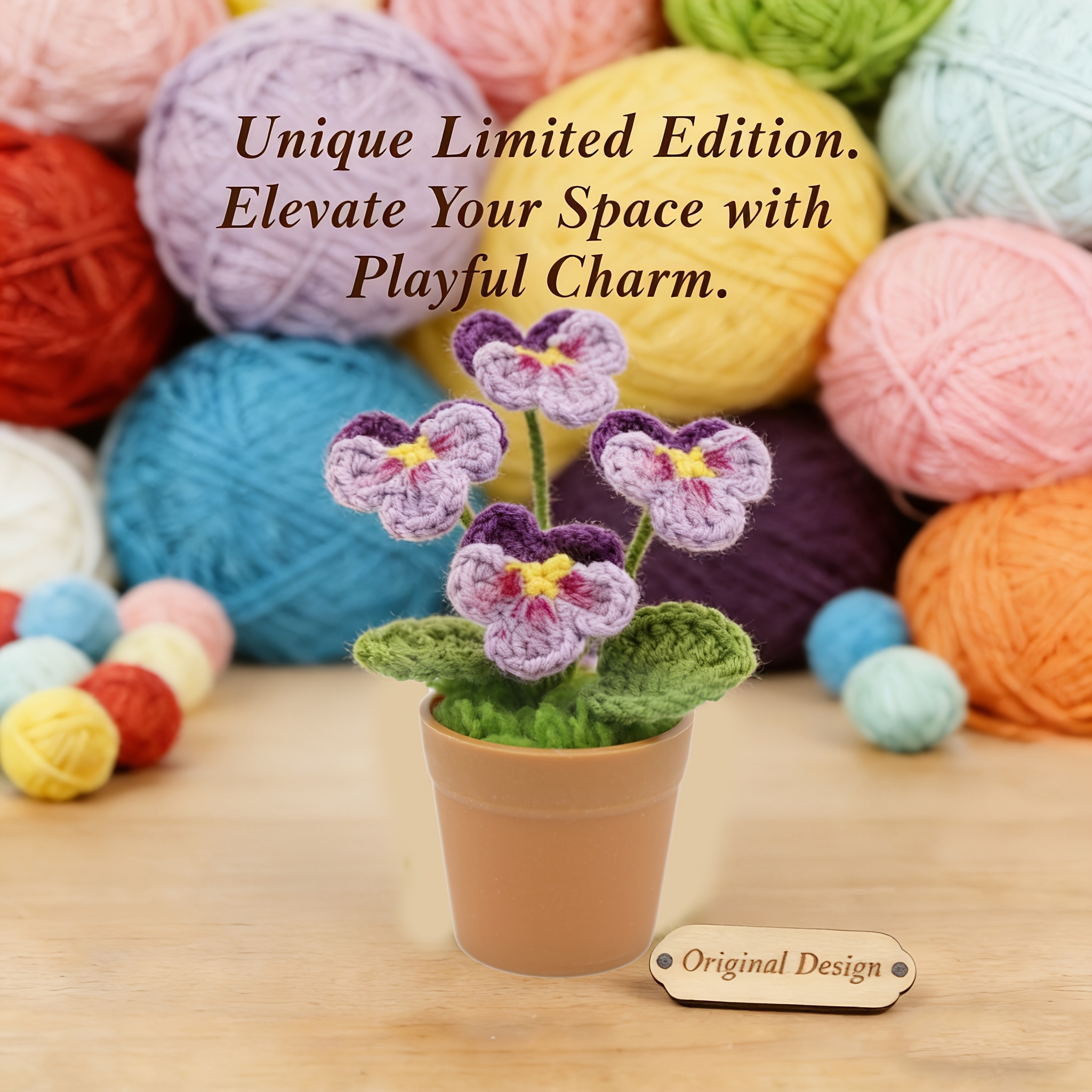 TEMU Knitted Carnation Potted Plant, Knitting Kit, Artificial Plant, Car Ornament, Home Gardening Potted Plant, New Year, Valentine's Day, Christmas