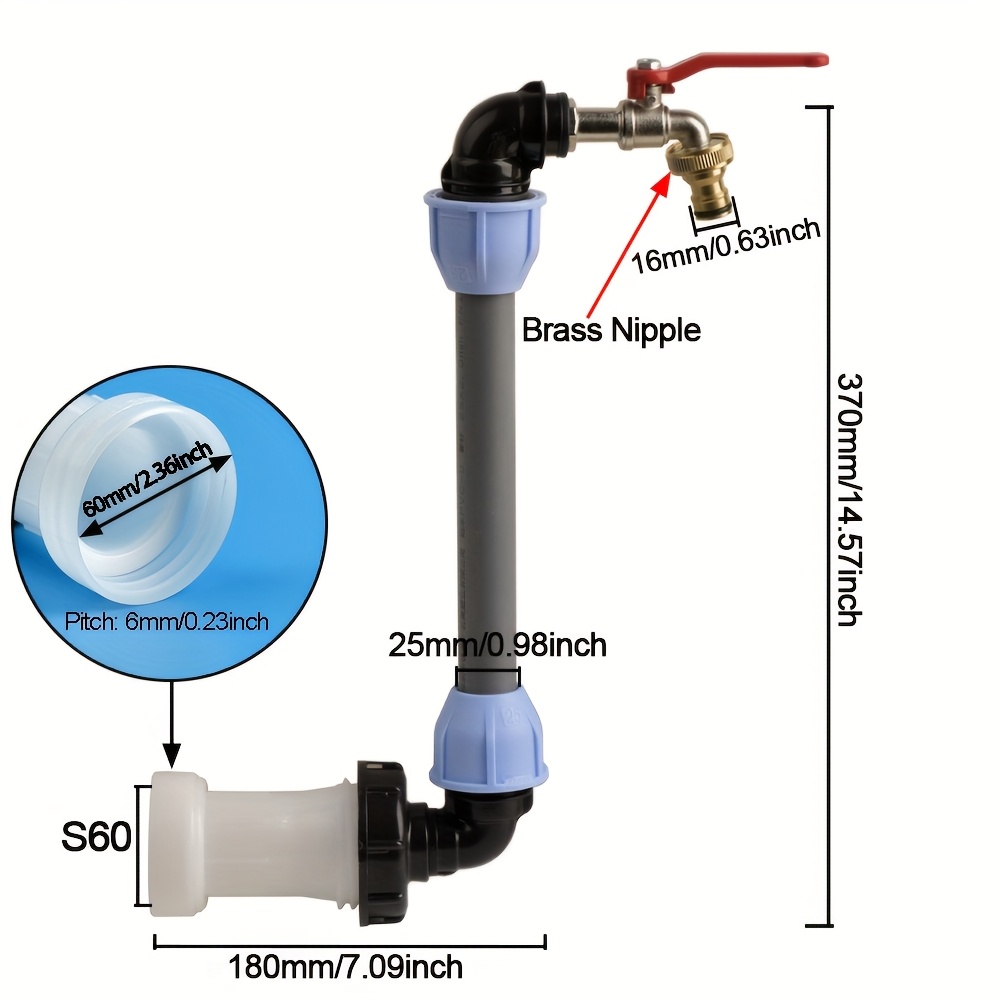 Image of Ibc Tank Gooseneck Adapter Set With Tap 3/4 Inch Outlet Tap For 1000l Rainwater Tank Rain Ibc Container