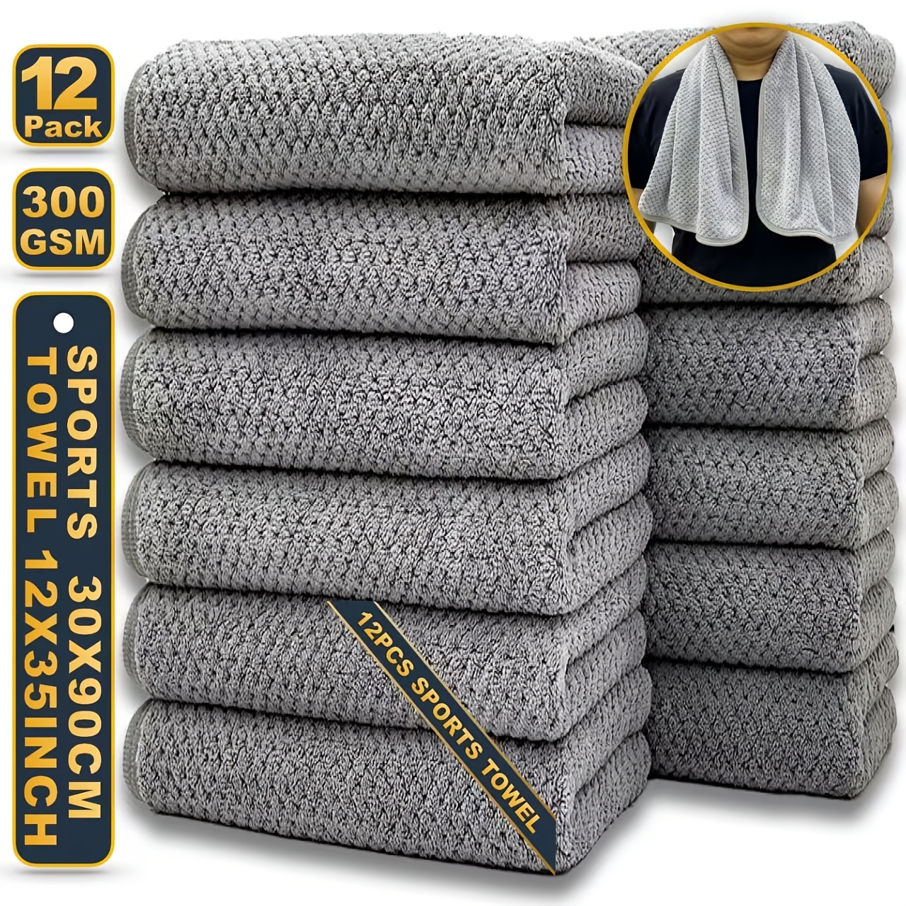 

12pcs Extra Large Coral Fleece Towels - 35.4x11.8 Inches, Quick-dry & , For Spa, Gym, Outdoor Activities, Bathroom Use - Light Gray, Polyester, 300gsm, Towels For Bathroom