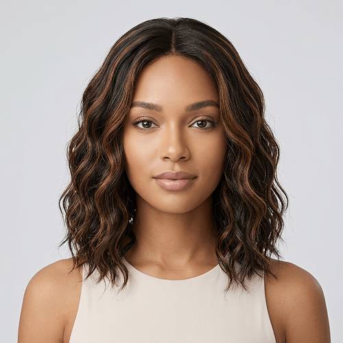 14 inch highlight brown wavy bob wig for women synthetic heat resistant lace part short wavy wig looking ombre wavy bob hair wig for daily party use