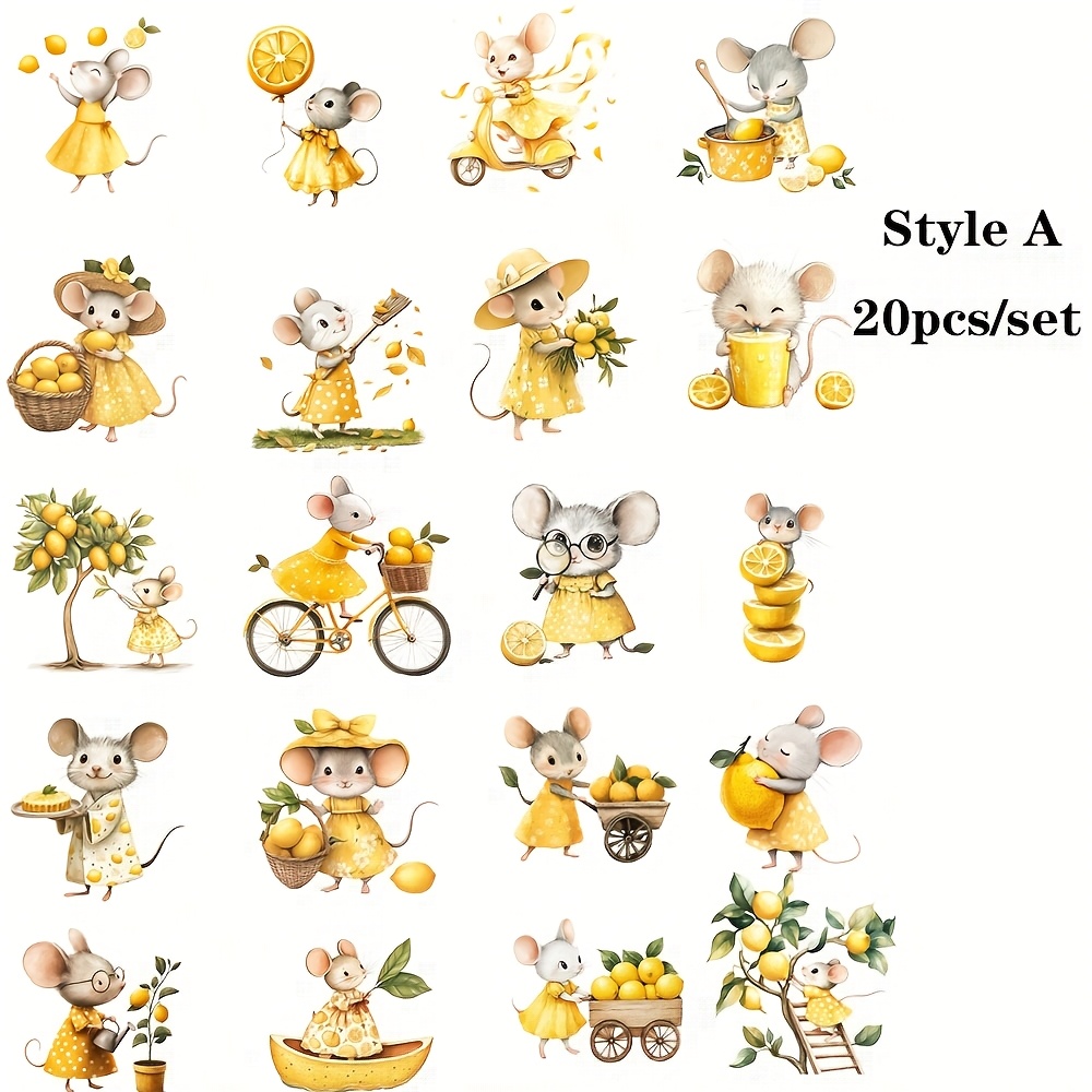 20pcs/set Cute Lemon Mouse Series Handmade Sticker Decoration 2d Flat