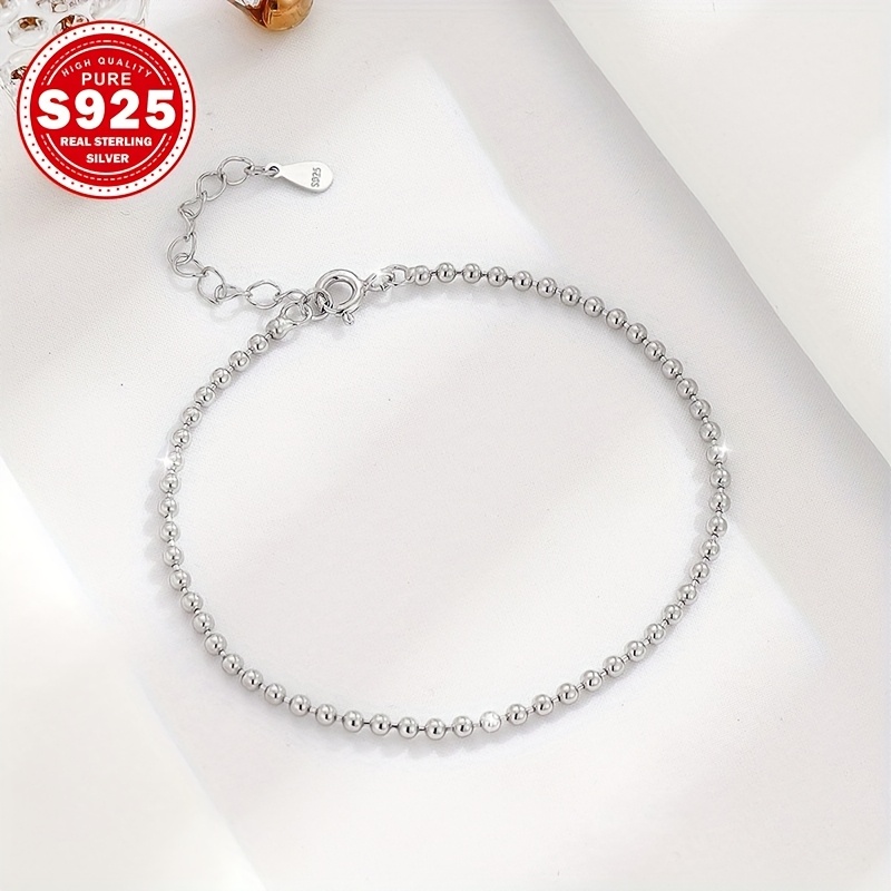 S925 Silvery Beaded Minimalist Bracelet Hypoallergenic
