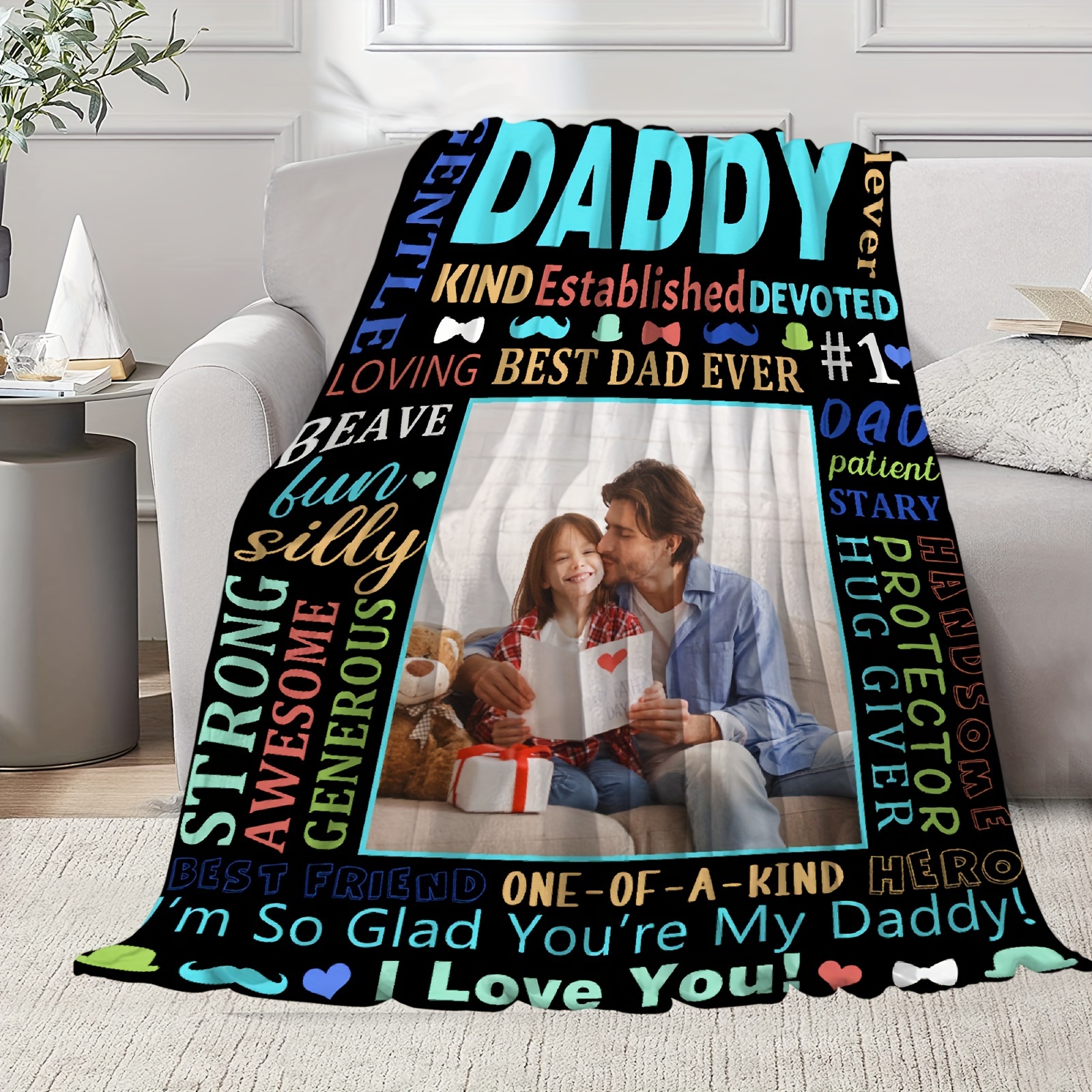 

1pc Gifts For Dad, Custom Blanket With Photos, Personalized Blanket, Birthday Gifts For Dad From Son Daughter, Customized Throw Blanket Unique Gift Ideas For Valentine's Day