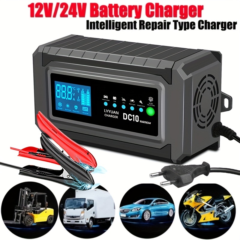 

10a Car Battery Charger, 12v/24v Vehicle Battery Charger, Battery Maintenance Device, Trickle Charger, Float Charger And Desulfator For Agm, Motorcycle And Lead Acid Batteries