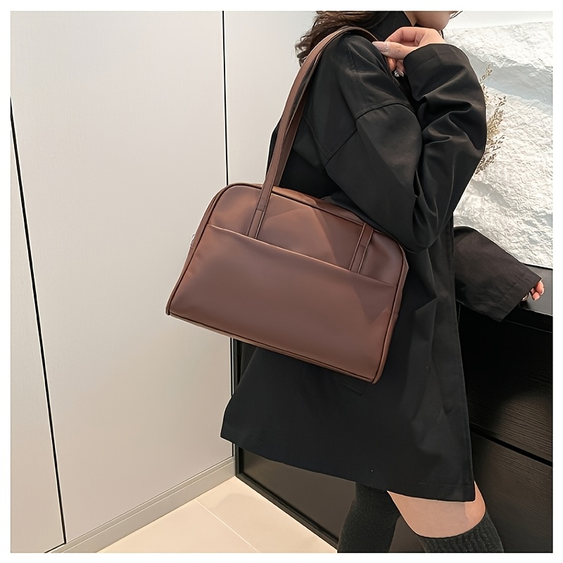 TEMU Bobuluo Women's Large Crossbody Tote Bag With Wrist Strap & Zipper Closure - Solid Color Shoulder Purse Suitable For, , Travel, Casual Use, //,