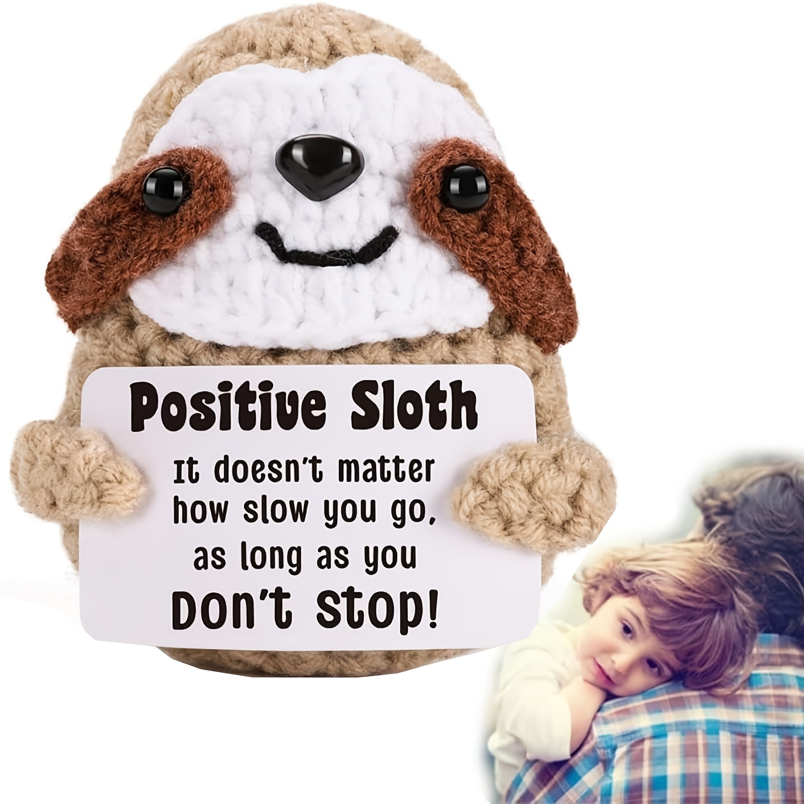 

Cute Crochet Otter With Card/ Handmade Crochet Otter Motivational Plush, Positive Sloth Crochet Figurine Home Decor, Valentine's Day Gifts