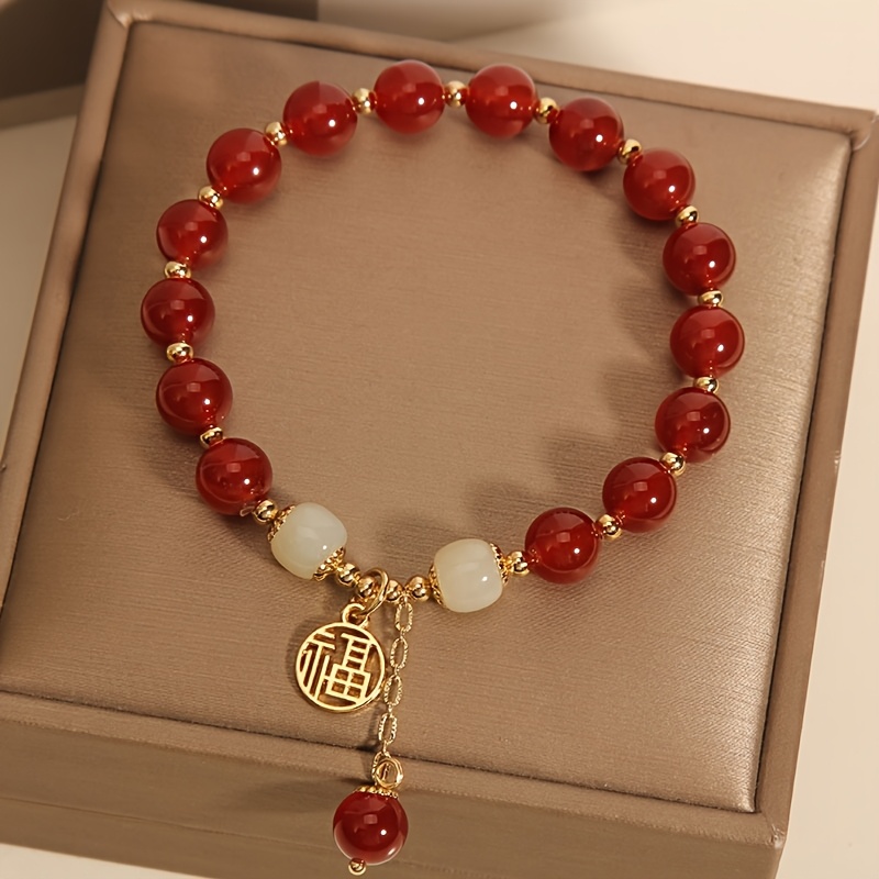 TEMU Red Agate Bracelet: Traditional Style / / Ideal Gift For / Suitable For Daily Wear And Celebratory Occasions