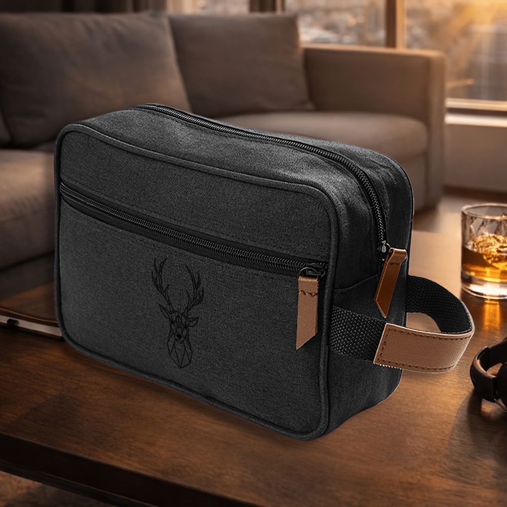 TEMU Geometric Deer Head Toiletry Bag, Exquisite Outdoor Travel Tote Bag, Zippered Makeup Pouch, Unisex Cosmetic Bag, Solid Bag, Outdoor Bag For And