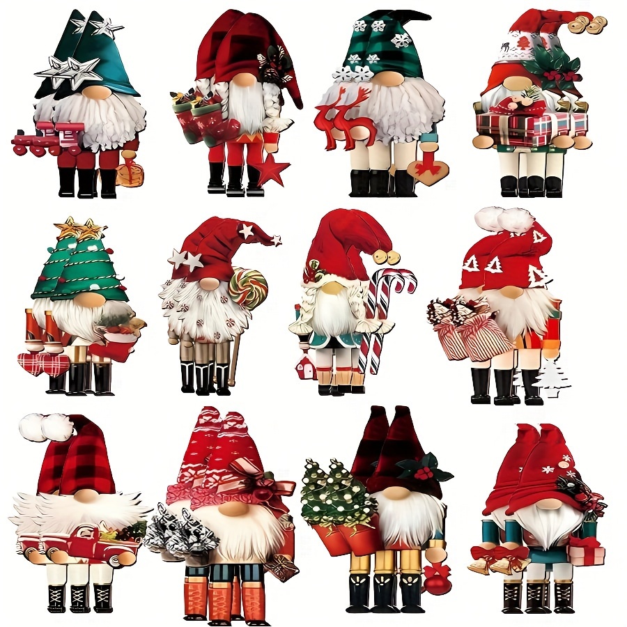 

24 Pcs Festive Christmas Gnome Nutcracker Ornaments - Wooden, Hanging Decorations For Your Christmas Tree