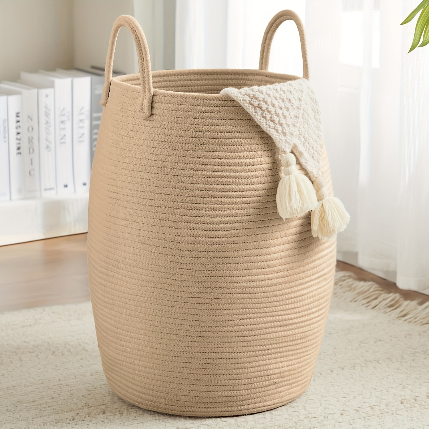 1pc Large Bohemian Laundry Hamper Basket - Foldable Tall Clothes Hamper With Extended Handle, Fabric Oval Storage For ' Room, Dorm, Hotel - Space- Cloth Basket 22" Height, Laundry Hampers