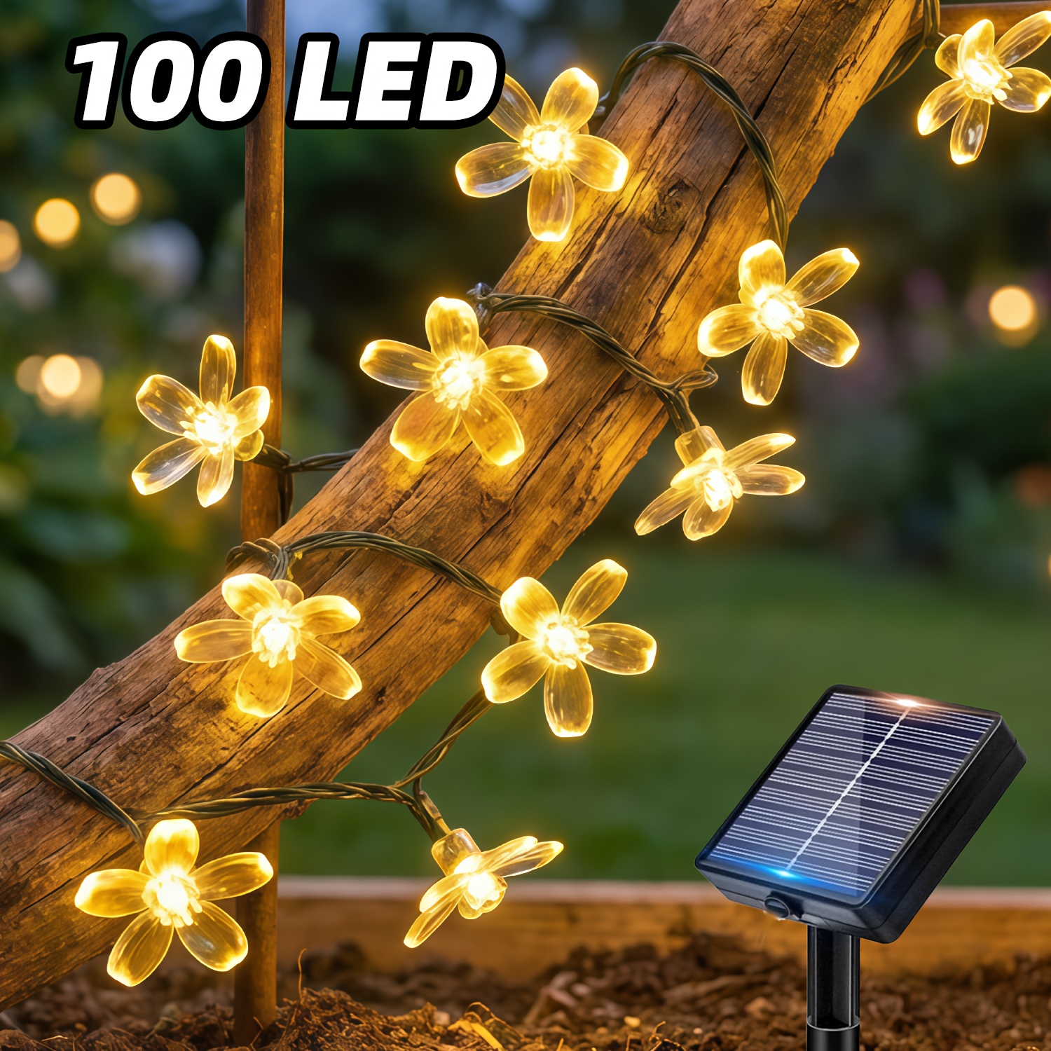 TEMU /100led Solar Powered Fairy String Lights, Crystal Cherry 12 Twinkling Modes Smart Sensor For Holiday Yard Garden Fence Balcony