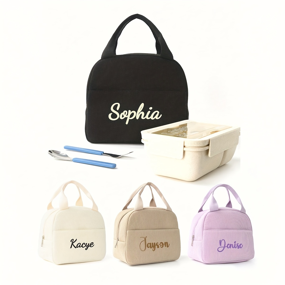 

1pc Of Custom Embroidery Simple Lunch Bag, Insulated Food Embroidered With Your Unique Name, Suitable For Girls And Boys, And Back-to-, Holiday .