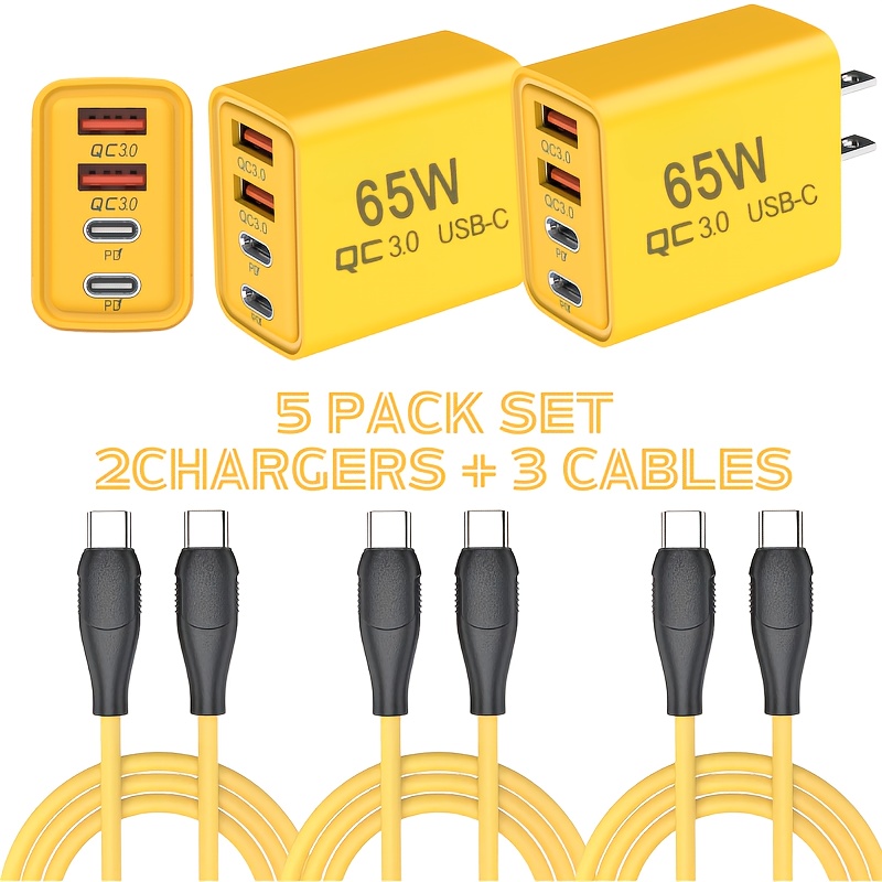 5PCS Dual QC 3.0 Fast Charger Set – 2 USB Fast Charging Wall Adapters with 3 High-Speed 6A USB-A to USB-C Charging Cables for Android Phones, Tablets & USB-C Devices — Zaynora Luxury Marketplace