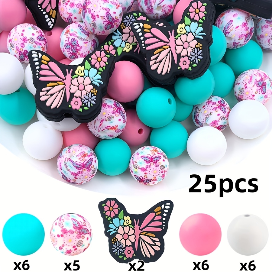 TEMU 25 Piezas de Set de Cuentas de Silicona con Forma de - Kit de Manualidades para Joyería DIY, Llaveros, Adornos para Bolígrafos y Accesorios para