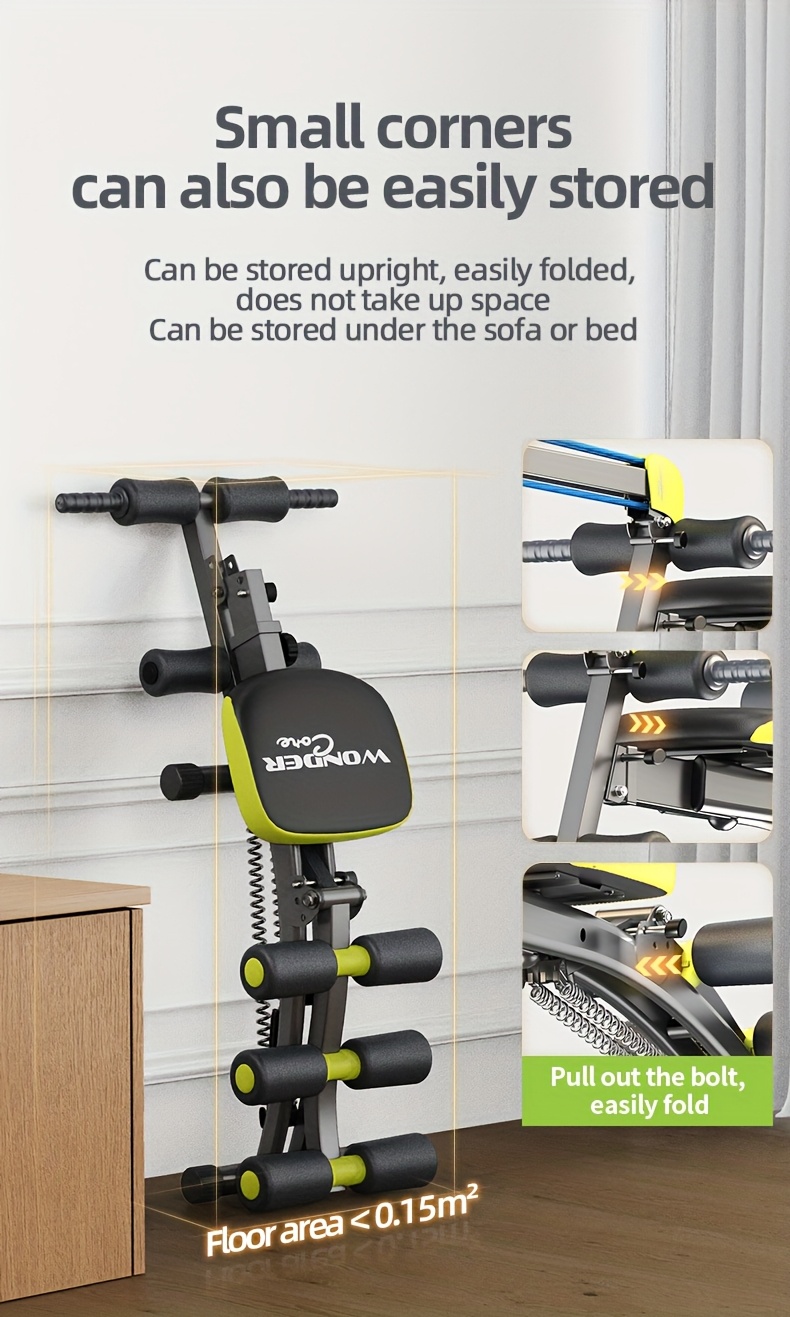 WONDER CORE 2 Total Gym Machine - Adjustable Ab Machine for Stomach Workout, Sit-Up Bench & Ab Lounger Exercise Chair, Home Gym Equipment with Green & Yellow Design, Compact Space-Saving Fitness Chair for Core Training, Multifunctional Fitness, Sleek Workout Equipment, Padded Comfort