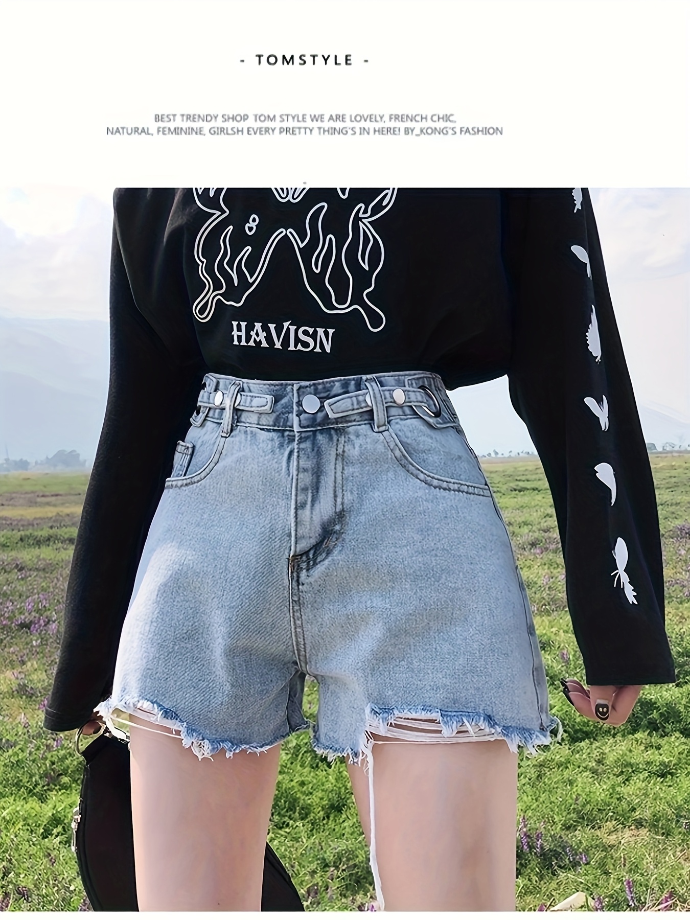 Shorts de Ajustados de Cintura para Mujer Corte A-Line con  Desgarros en la Cierre de Botón y Cinturilla con Cordón