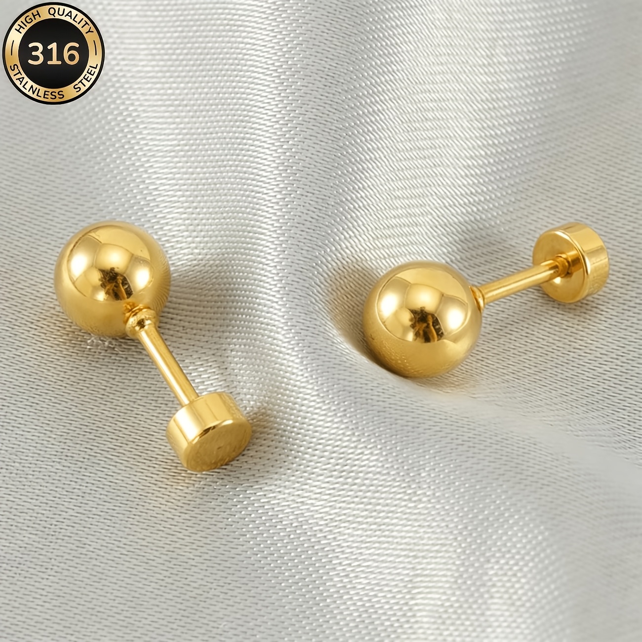 TEMU 1 Pair Steel Metal Round Stud Earrings - Fade-resistant, Comfortable And Versatile, Easy Elegant Style, Suitable For Women' Wear Or Parties