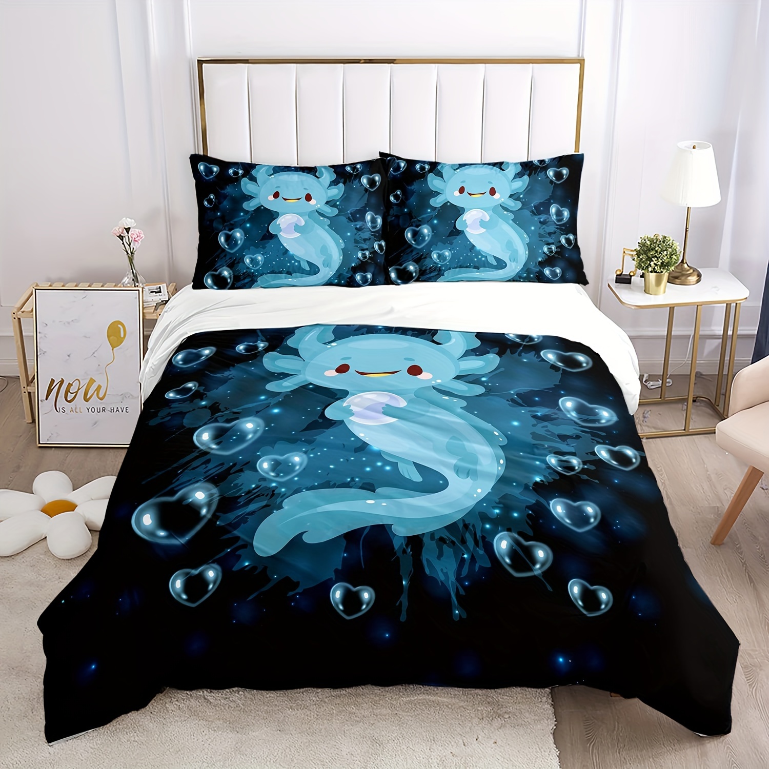 

3pcs Axolotl Kawaii Bedding Set For Bedroom Decor Blue Duvet Cover Set 3pcs 1 Duvet Cover With 2 Pillowcases