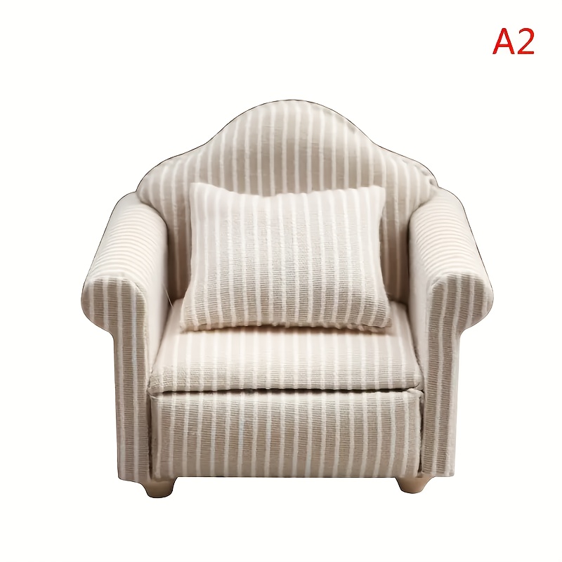 Miniature Sofa Chair Model - Versatile For Indoor/outdoor Decor, Halloween, Christmas, Valentine's, Thanksgiving - No Power Needed, Furniture For Home, 12-inch, Striped, Doll