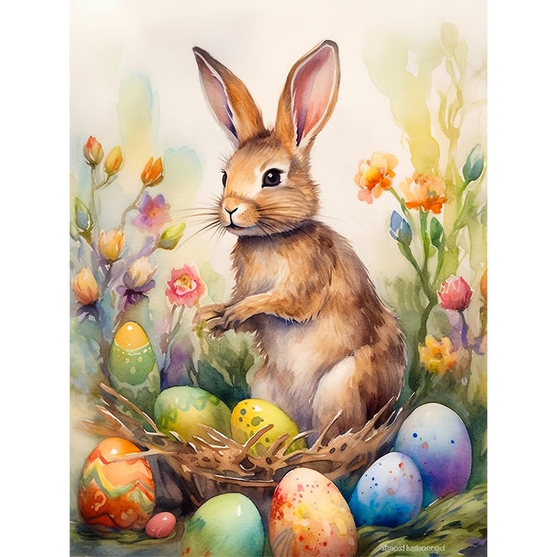 

1pc Easter Bunny 5d Diamond Painting Kit, Round Canvas, 30x40cm, Mosaic Art, Easy For Beginners, Wall Decor, Ideal Christmas & New Year Gift