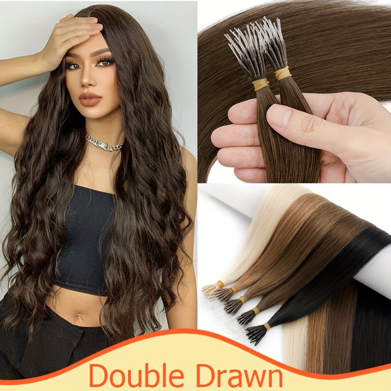 elastic linkdouble drawn human hair extensions     beads   hair extensions 50g pack 100 human hair details 0