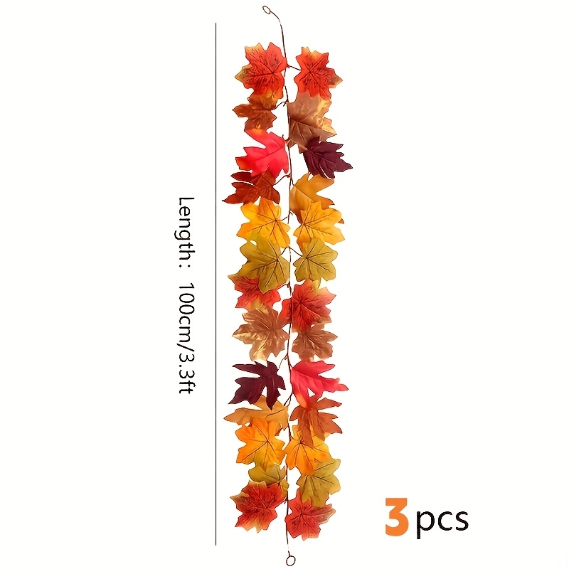 TEMU 3pcs 39.37-inch Autumn Maple Wreaths, Artificial Maple Leaf Autumn Wreaths Hanging Style Autumn Vines Desktop Decoration Front Door Autumn