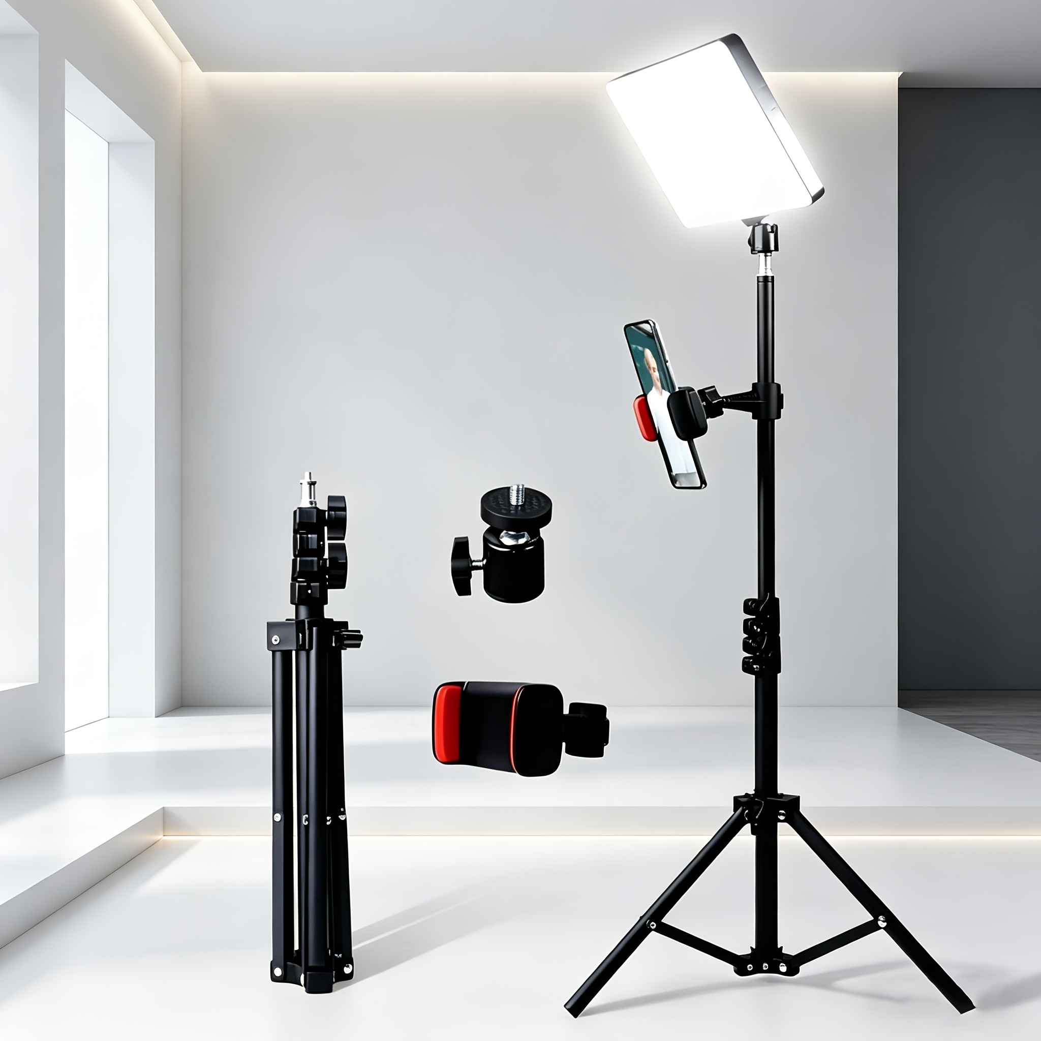 TEMU Uegogo Led Video Lighting Kit With Adjustable Tripod, 10-inch Square Fill Light (3 Color ), 43" Extension Rod & Metal Ball Head & Phone Clip -