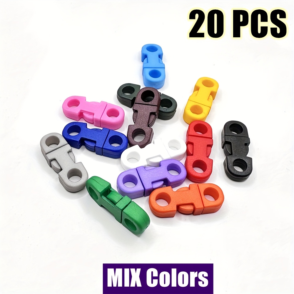E-shop 20 Stück bunte Plastik-Schnallenverschlüsse für Paracord-Armbänder, Kamera-Gurte und Rucksackzubehör – Mini-Paracord-Verschluss für Halsbänder