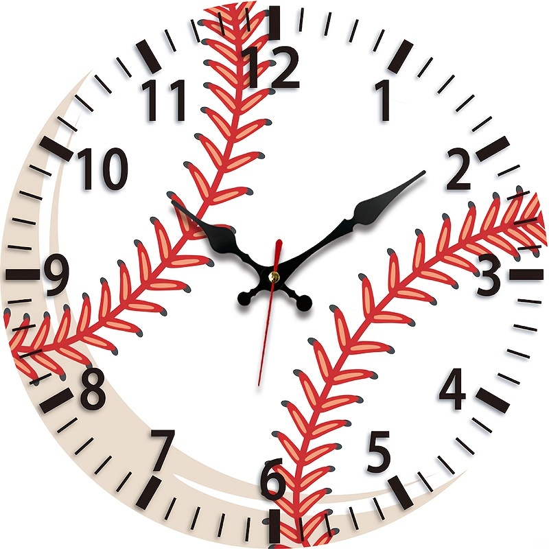 TEMU 1pc, Baseball Creative Fashion Wall Clock, Baseball-themed Creative , Silent Quartz Round Wooden Clock, Suitable For Bedroom Living Room Office