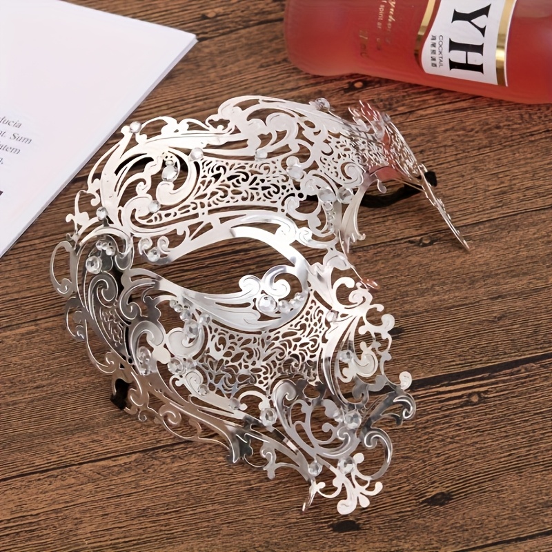 Venetian Princess Rhinestone-Embellished Metal Mask - Luxurious Iron Art Design for Cosplay, Masquerade Parties & Themed Events, Themed Event Accessory, Intricate Craftsmanship