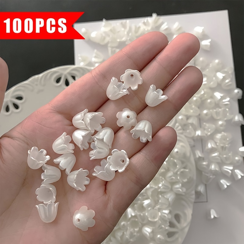 TEMU 100 Stück Acryl-Blumenperlen für DIY-Bastelarbeiten - Perlmutt-Schimmer Maiglöckchen Matt Zubehör für Haarnadeln, Schmuckherstellung und