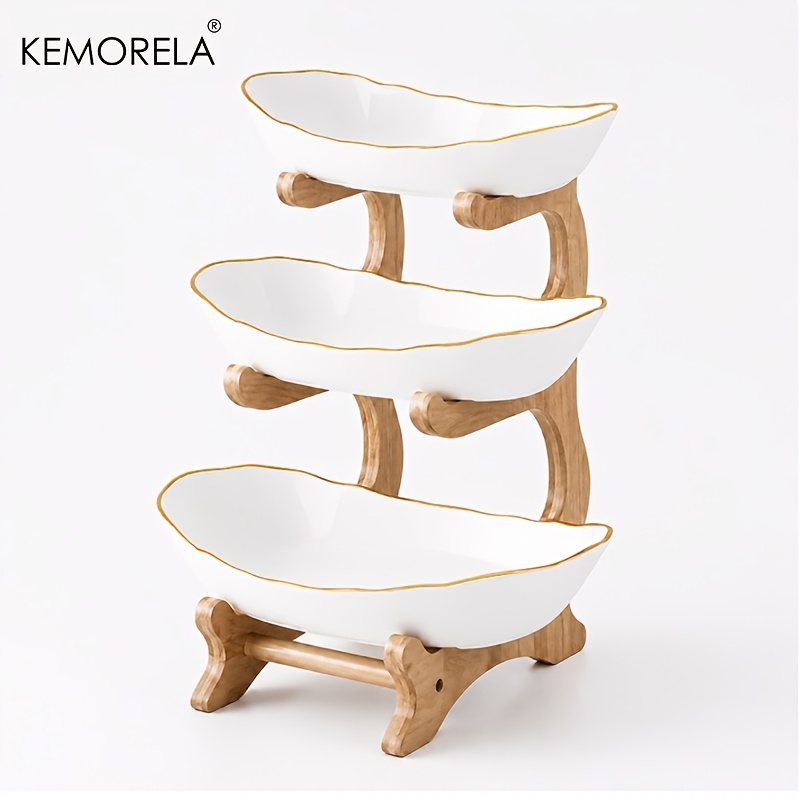 TEMU Kemorela 2/3-tier Fruit & Vegetable Basket – Fruit Tray With Golden-rim Detailing And Multifunctional Kitchen Storage Rack; Suitable For Storing