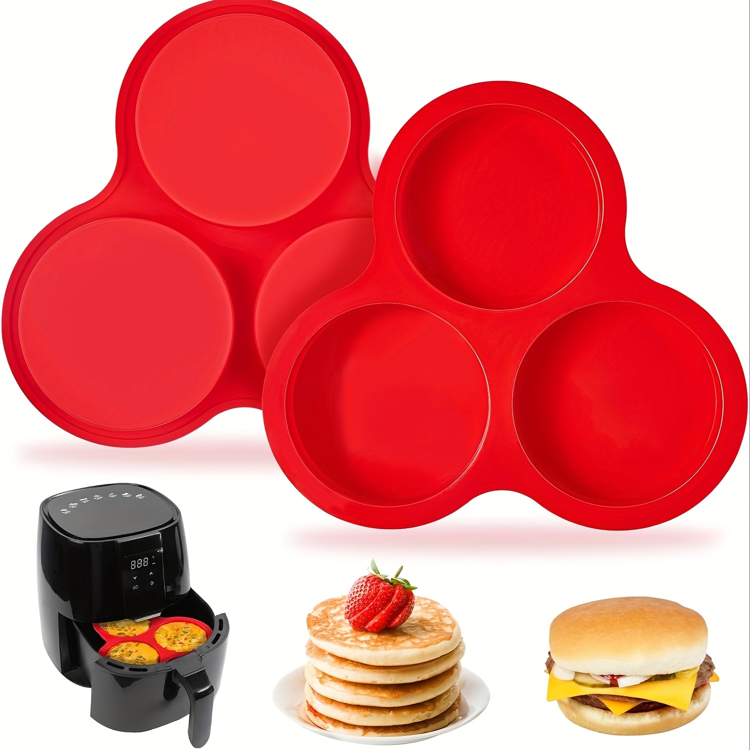 2 Pack Air Fryer Silicone Egg Molds, 4 Inch Jumbo Round Pans For Breakfast Sandwiches, , Hamburger Buns, Tart, Pancake