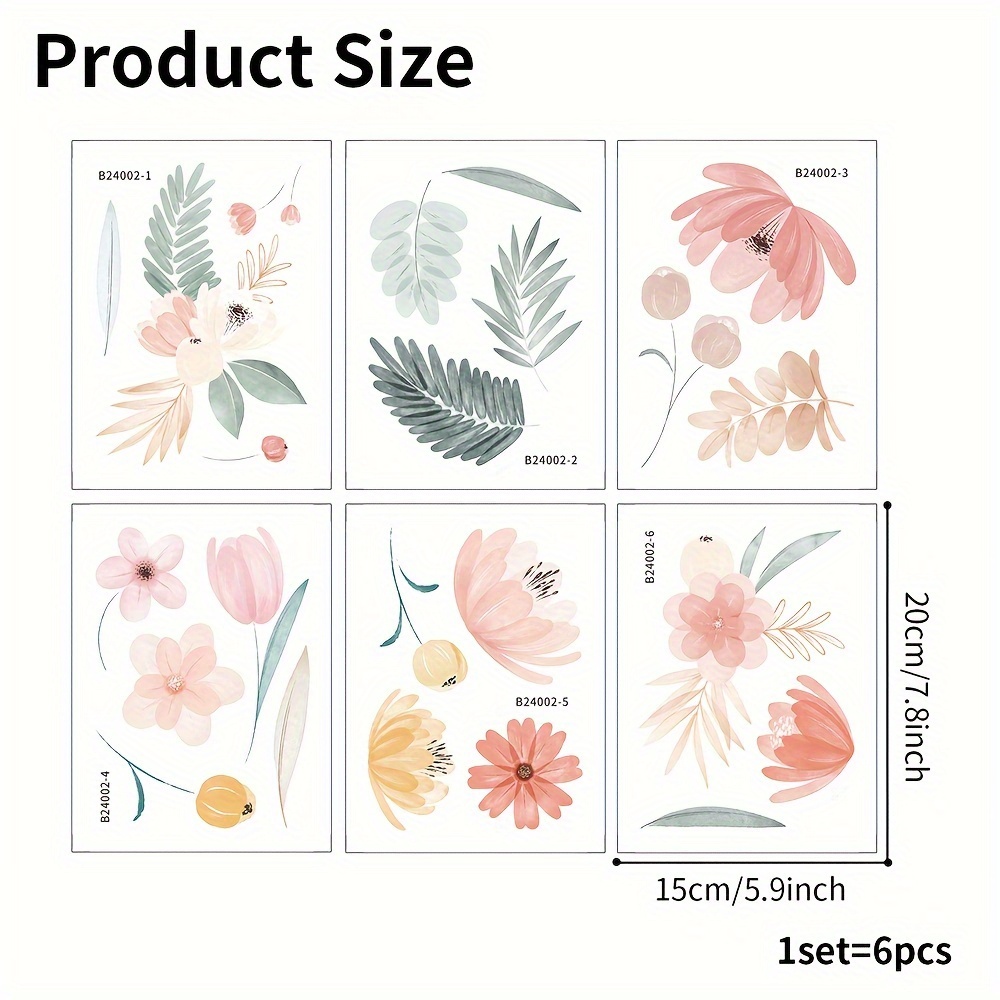Image of 6 Non-slip Bathtub Stickers Featuring Fresh Plant And Flower Designs, Frosted Stickers For The Bathroom
