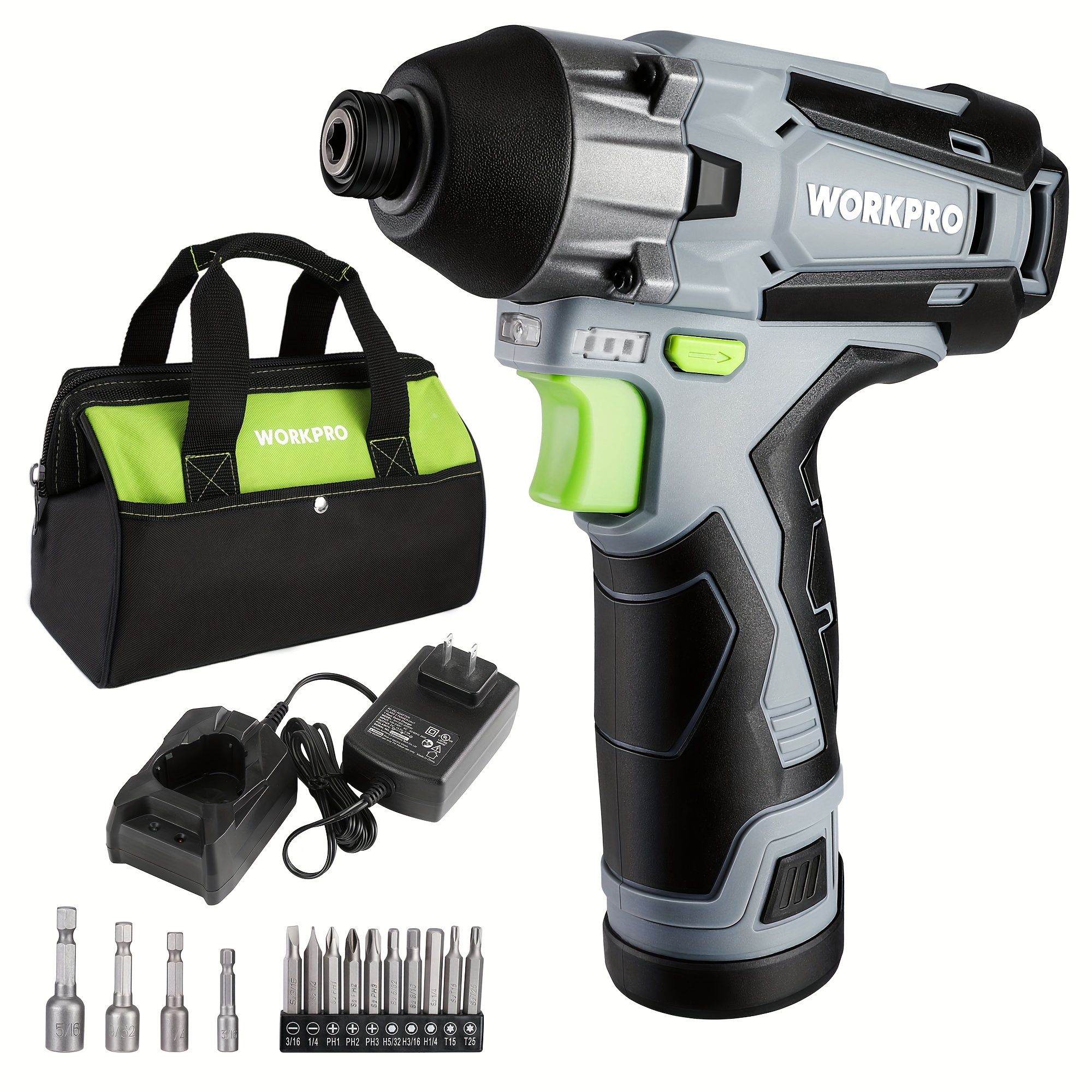 

Workpro Cordless Impact Driver Kit, 1/4" Hex Electric Impact Drill/driver Set With 12v 2.0ah Lithium-ion Battery, 1 Hour , , 14pc Driver Bits And Tool Bag Included