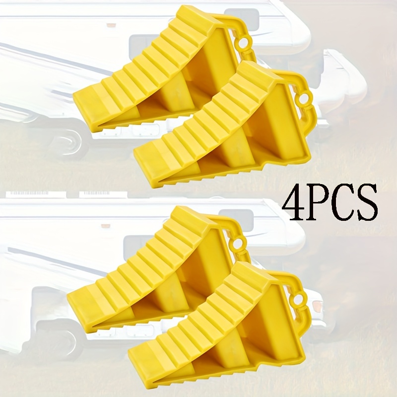 TEMU 4 Anti-slip Wheel Stoppers, Heavy-duty Pe Anti-slip Wheel Stoppers, Under To Prevent The Vehicle From Skidding. Applicable To Cars, Trucks,