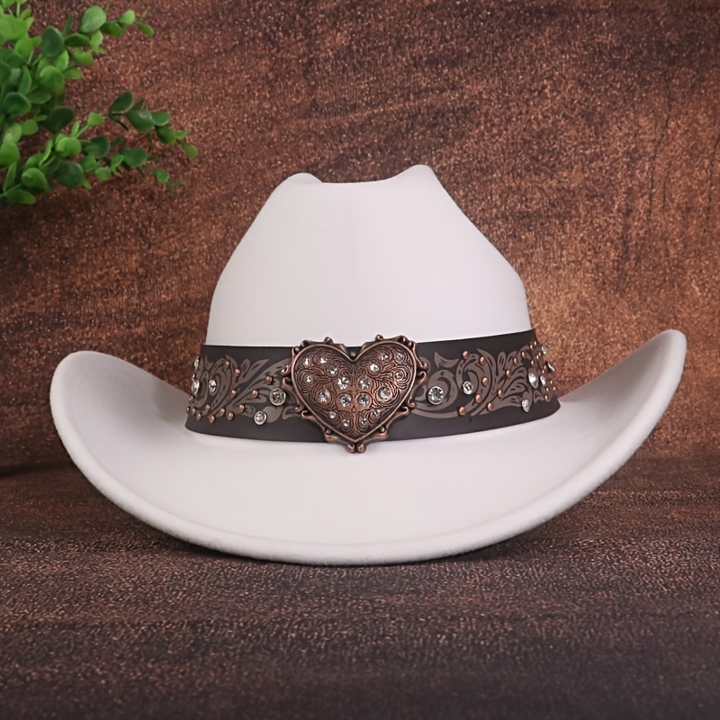 1pc womens british style felt cowboy hat heart - Temu display picture 1