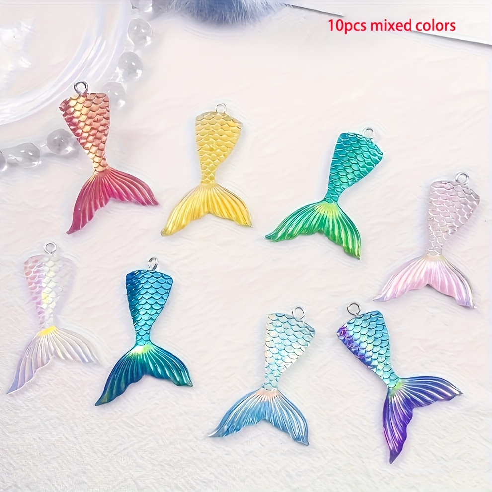 Image of 10pcs Mermaid Tail Shaped Acrylic 3d Fish Pendant Set, Multicolor Gradient Charms For Diy Bracelets, Necklaces, Keychains, Jewelry Making Accessories – Perfect Christmas And Birthday Gift Mix