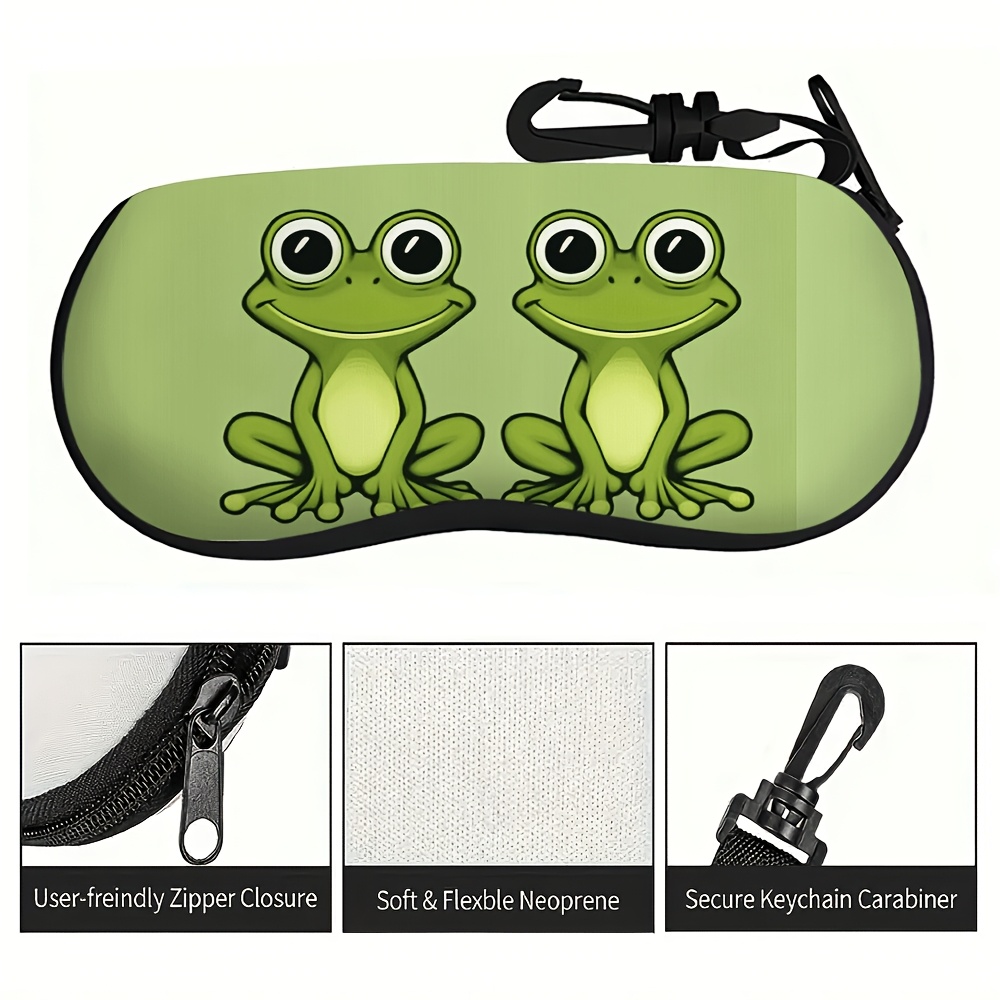 TEMU 1pc, Frog Pattern Modern Zip Glasses Case, Unisex. Great For Glasses, Wallets And
