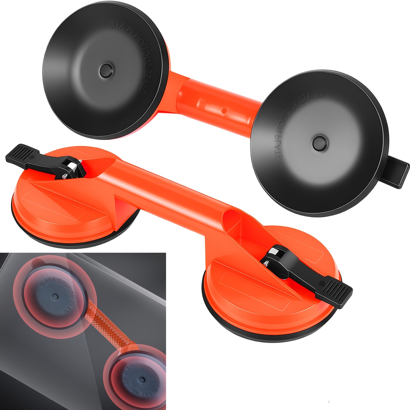 Image of 2 Pack Glass Suction Cups, Glass Suckers Lifters, Heavy Duty Vacuum Handle Suction Lifter, Industrial Suction Cup Lifter Tool For Glass, Tiles, Slabs, Metal, Wood Panel Lifting