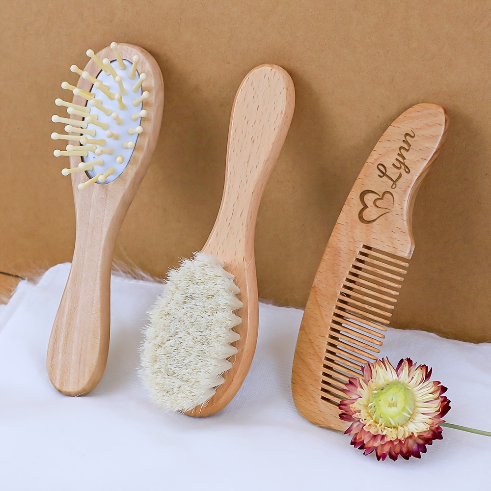 

1 Set Customized Name With Double Heart Pattern Wooden Hair Brush Comb Set, Hairdressing Brush Comb Air Cushion Comb Set, Mother's Day Gift