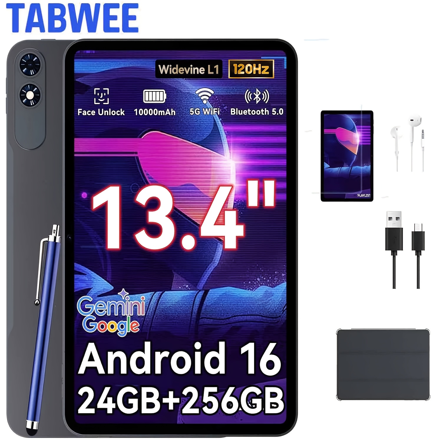 TEMU [Mise à niveau Android 16 par OTA] TABWEE T60 Pro Nouvelle Tablette 2026, Grand Écran HD 13,4 pouces, Affichage IPS 1920x1200, Processeur Unisoc