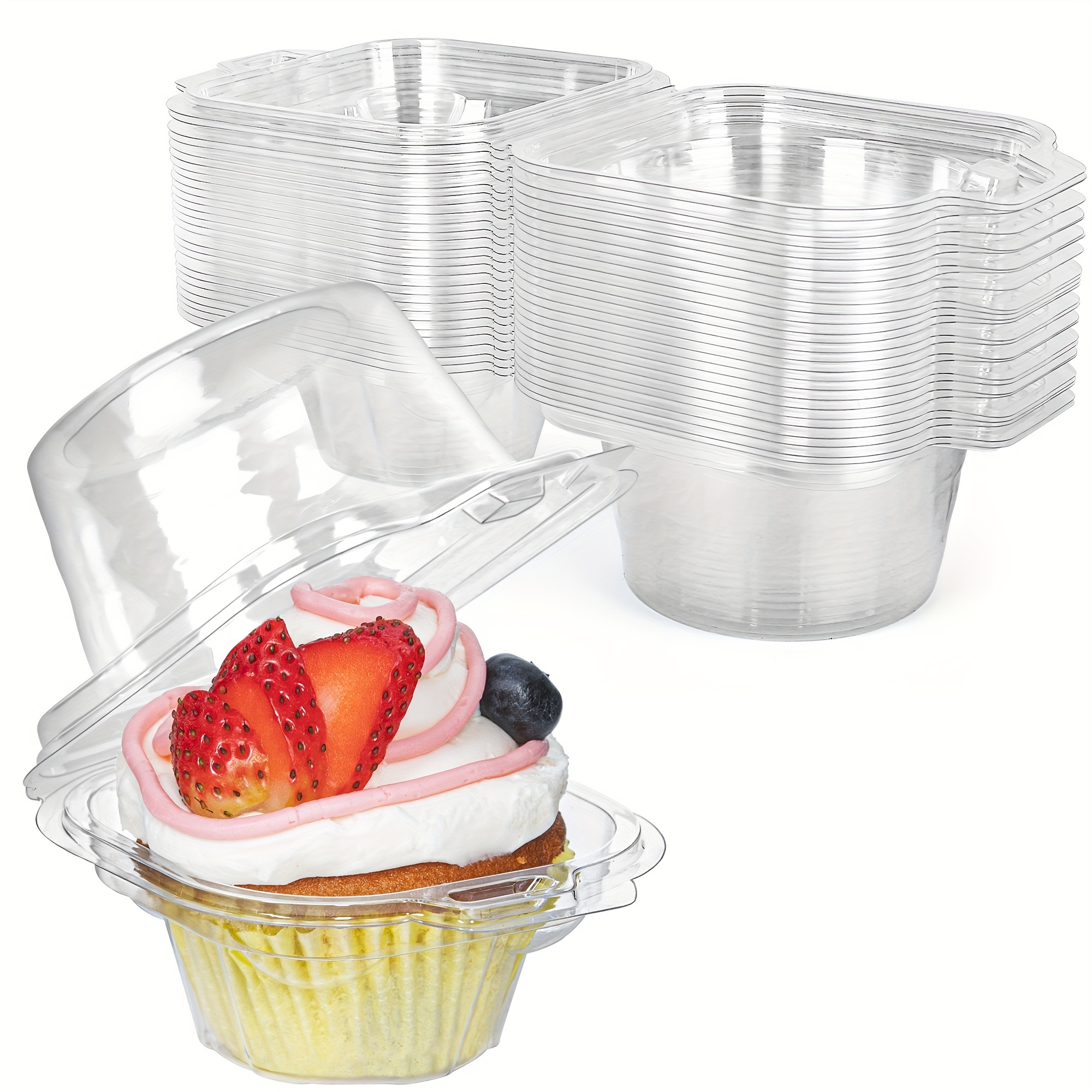 

Individual Cupcake Containers, 100 Pcs Plastic Clear Cupcake Boxes, Disposable Single Cupcake Holders With Dome Lid, Stackable Muffin Carrier For Wedding Baby Shower