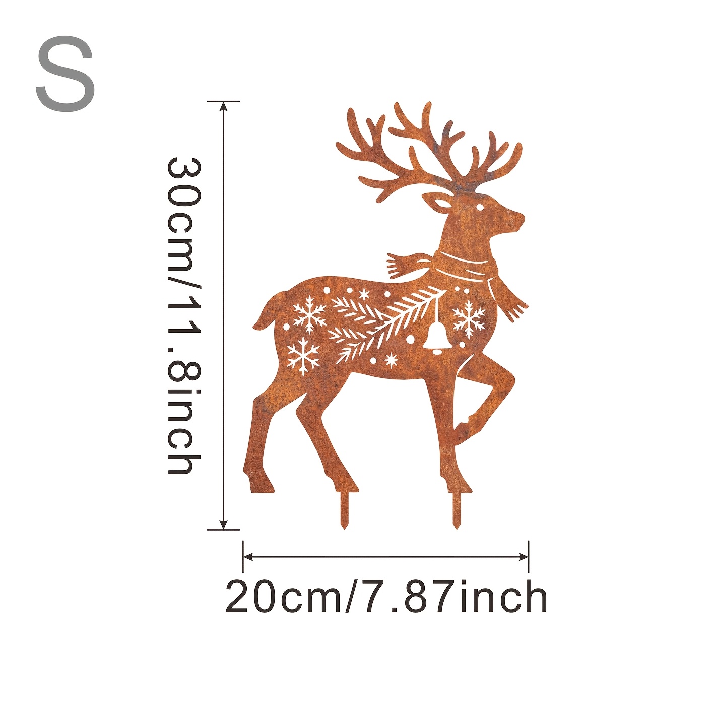 TEMU Piquet de jardin 2D plat, [2D plat] en acrylique couleur rouille vintage, motif de Noël, décoration de piquet silhouette de évidé avec de neige,