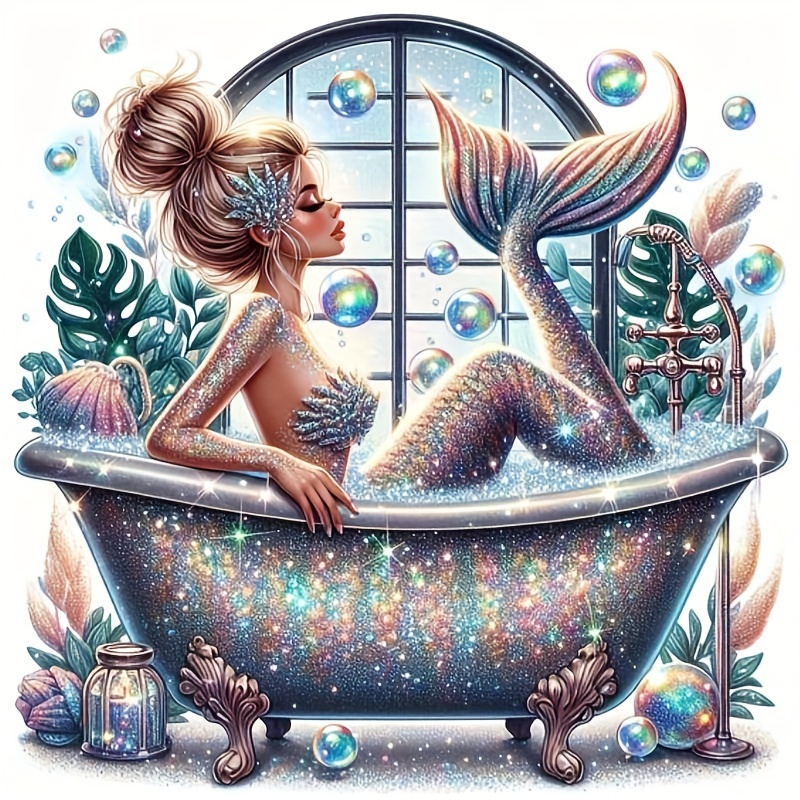 

Mermaid Bath 5d Diamond Painting Kit, 15.7x15.7in - Full Round Drill Diy Craft Set For Adults, Frameless Wall Art Decor For Bedroom, Living Room, Office