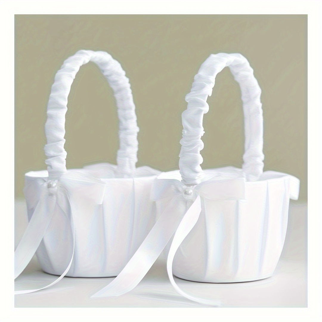E-shop 1 Stück/2 Stücke Hochzeitsblumenkörbe, Satin-Schleifen Blumenkörbe Perlenkollektion - Weißer kleiner Blumenkorb für Halloween, Weihnachten,