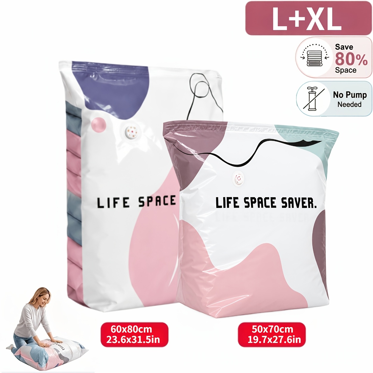 TEMU 2pcs Closet Storage Box Pump-free Vacuum Storage Bags, Large Cubic Vacuum Sealing Bags, Thickened Reusable Space-saving Compression Bags,